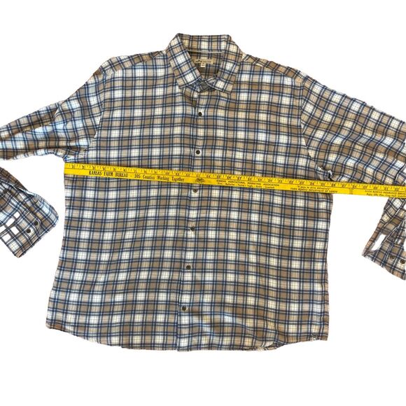 Peter Millar Men's XL Blue Tan Plaid Long‎ Sleeve Button Flannel Shirt #167 - Picture 4 of 4